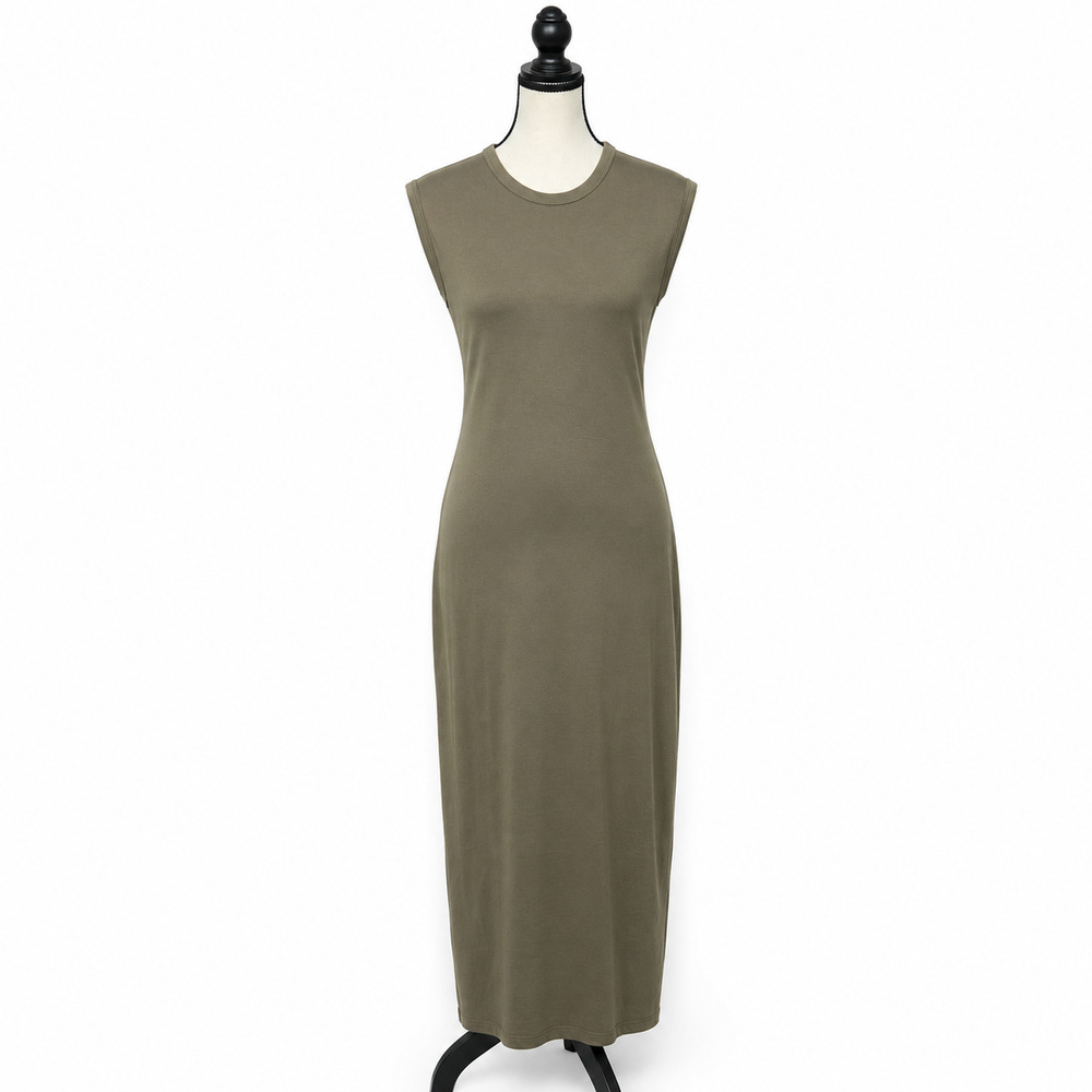 Buck Mason Maxi Muscle Tank Dress Womens XS Military Olive Green 100% Cotton